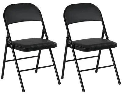 Produktbild von 2er-Set Klappstühle tragbare Bürostühle aus Kunstleder, gepolsterte Sitzfläche, Metallbeine, Faltstuhl für Büro, Empfang und Wartezimmer, leicht und stapelbar, Schwarz, 45 x 46 x 78 cm