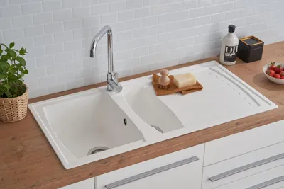 Produktbild von Küchenspüle Einbauspüle Spüle Granit Mineralite 100 x 50 Weiß Respekta Boston