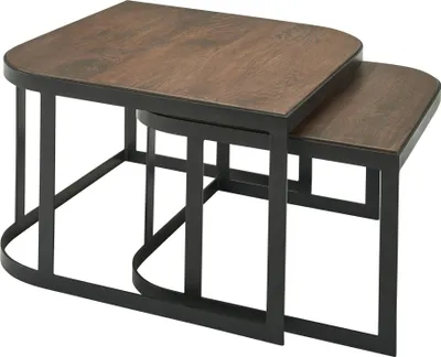 Produktbild von FineBuy Couchtisch 2er Set Mango Massivholz Metall Wohnzimmertisch Dunkelbraun Industrial Satztisch Beistelltisch Metallbeine Schwarz 2-teilig