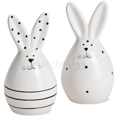 Produktbild von Osterhasen weiß schwarz 2er Set 14 cm