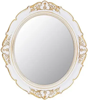 Produktbild von PromoHome® Vintage Wandspiegel Oval – Weißer Antiker Stil Wanddekoration, 37x33 cm