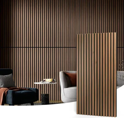 Productafbeelding van Akoestische panelen voor wand en plafond - 3D-paneel met houten lamellen - Walnoot, 144㎡