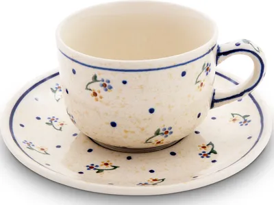 Produktbild von Original Bunzlauer Keramik 210 ml Tasse mit Henkel Kaffeetasse Teetasse Ø9cm klassische mit Unterschale Ø16 cm im Design 111