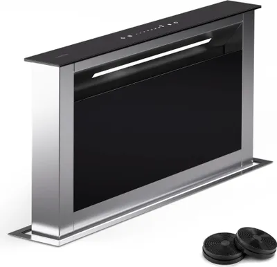 Image de Hotte aspiration descendante Klarstein 60 cm, hotte aspirante escamotable évacuation/air recyclé pour la cuisine, hotte aspirante silencieuse sans tuyau, débit d'air 576 m³/h, éclairage LED & panneau detactile