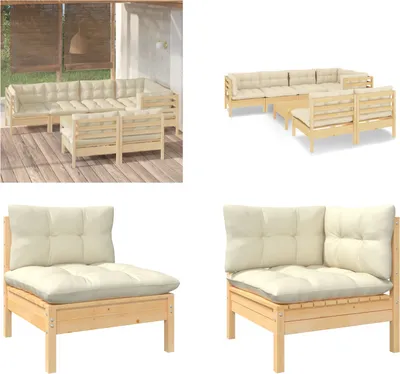Produktbild von vidaXL 8 tlg. Garten Lounge Set mit Creme Kissen Massivholz Kiefer - Garten-Lounge-Set - Garten-Lounge-Sets - Gartenmöbel-Set - Gartenmöbel-Sets