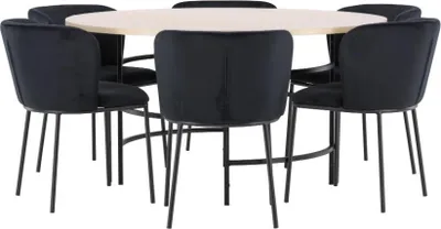 Zdjęcie produktu dla Copenhagen zestaw do jadalni stół Ø140cm i 6 krzeseł whitewash, czarne.