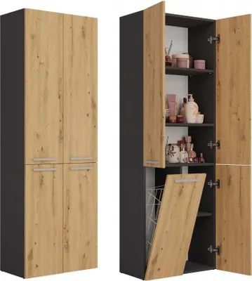 Produktbild von Nel DD 1K Badezimmerschrank mit langer Tür und 5 Einlegeböden | Farbe: Anthrazit und Artisan Oak