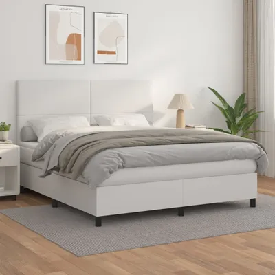 Produktbild von vidaXL Boxspringbett mit Matratze Weiß 180x200 cm Kunstleder - Boxspringbett - Boxspringbetten - Bett - Schlafzimmermöbel
