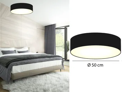 Produktbild von Runde LED Deckenleuchte Ø50 mit schwarzem Stoffschirm - Lampenschirm Deckenlampe