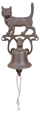 Image de Sonnette en fonte avec motif de chat et cordon en coton, 14,3 x 13,2 x 24,2 cm