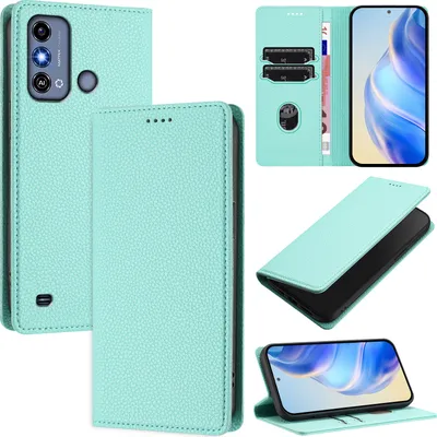 Produktbild von Litchi Leder Handyhülle für ZTE Blade A53 Wallet Kartenfächer Standfunktion Hülle Türkis