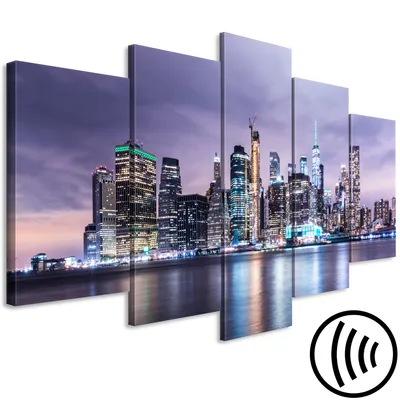 Produktbild von Akustikbild Stadt 200x100 cm Bilder Akustikschaum Hochleistungsschallabsorber Schallschutz Leinwand 5 tlg Wandbild Raumakustik Schalldämmung NY City d-B-0256-b-m