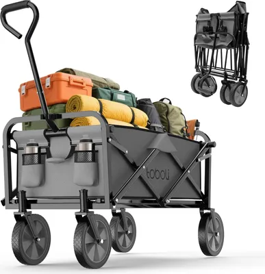 Produktbild von Zusammenklappbarer Bollerwagen für 100 kg - Handwagen für drinnen und draußen, ideal für Picknicks und Gartenarbeiten