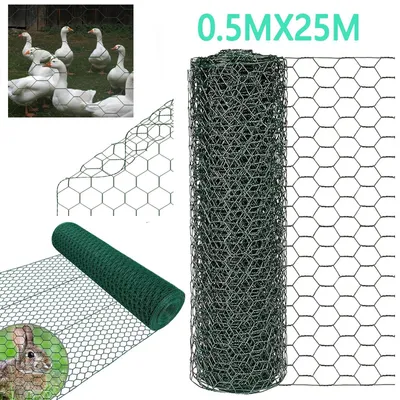 Obrázok produktu pre Šesťuholníková drôtená sieť - 0,5 m x 25 m - Pozinkovaná - S PVC povrchovou úpravou - Veľkosť očiek 25 mm - Plot pre slepice a ohrady pre drobné zvieratá - Zelená farba