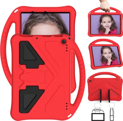 Produktbild von Kinder Hülle für Amazon Fire HD 10 / 10 Plus 10.1" 11th Gen 2021, Eva Leichte Stoßfeste Faltbarem Ständer, Kids Griff Schutzhülle Rot