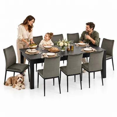 Produktbild von INSPIRO Essgruppe C-2 Schwarz mit 8 grauen IK-10 Stühlen Nr. 15