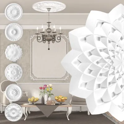 Produktbild von MARBET DESIGN Stuckrosette aus EPS Styropor - Deckenrosette weiß, Zierelement, Stuck (R-33, Ø 631mm) Wanddeko Wohnzimmer Decke Polystyrol rund