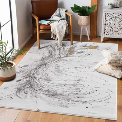 Produktbild von Teppich-Läufer Wohnzimmer - 80x300 cm Kurzflor Grau, Golden - Meliert Abstraktes Muster - Moderne Flur-Teppiche