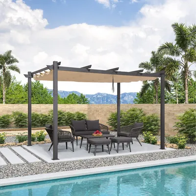 Immagine prodotto di Pergola in alluminio, 3 x 4 metri - Tetto regolabile e resistente all'acqua - Beige - Tenda da giardino - Gazebo