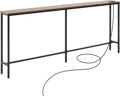 Zdjęcie produktu dla Konsola wąska 180 cm z gniazdkami metalowa półka do salonu i przedpokoju