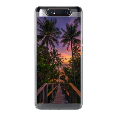 Produktbild von MuchoWow® Handyhülle Schutzhülle Hülle für Samsung Galaxy A80 Sonnenuntergang - Palmen - Strand Silikon Softcase Handy Hülle - Schutzdeckel
