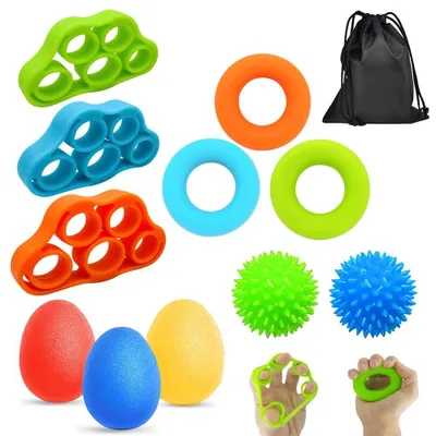 Productafbeelding van Vingertrainer, handtrainer, ballenset, 11 stuks, voor handtherapie en greepversterking