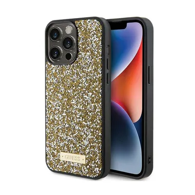 Zdjęcie produktu dla Etui Guess Rhinestone Metal Logo na iPhone 15 Pro - żółte