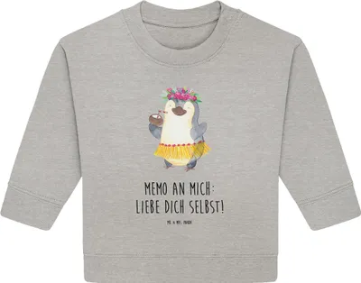 Produktbild von Mr. & Mrs. Panda Organic Baby Pullover Pinguin Kokosnuss 6. - 12. Monat - Heather Grey - Geschenk, Hawaii, Urlaub, Bullover
