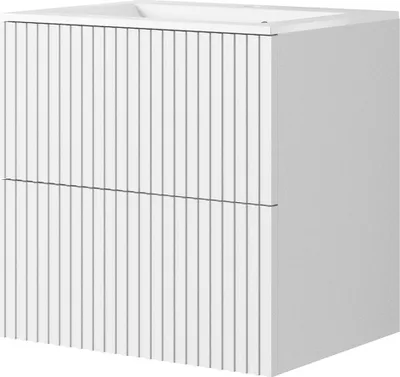 Produktbild von Badezimmer Waschtisch mit 60 cm Breite in weiß matt mit gerillter Front, Einbauwaschbecken & 2 Schubladen - NAVASOTA-141