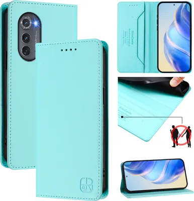 Immagine prodotto di Custodia in pelle per Motorola Edge 2022, flip case con slot per carte, portafoglio e supporto Turchese