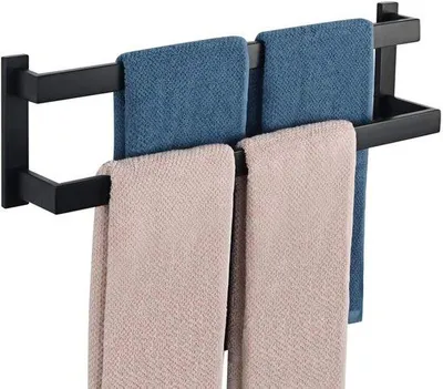 Produktbild von Doppelhandtuchhalter Schwarz zweifachiger Badhandtuchhalter Wandmontage Edelstahl für Bad und Küche 60CM