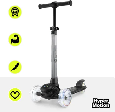 Immagine prodotto di monopattino a 3 ruote per bambini HyperMotion BECKY - illuminazione LED RGB, regolabile in altezza, ABEC-5, nero