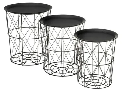 Immagine prodotto di Set 3 Tavolini da Salotto Design Moderno Metallo Nero Casa 40x40x44cm