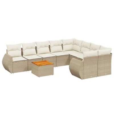Produktbild von vidaXL 9-tlg. Garten-Sofagarnitur mit Kissen Beige Poly Rattan