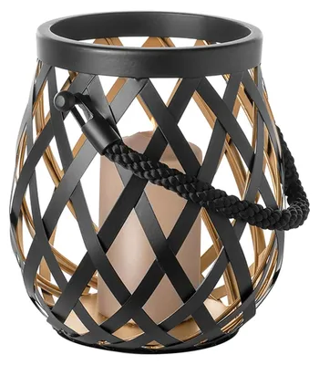 Produktbild von FINK Laterne OTIS mit Glas - Windlicht aus Edelstahl pulverbeschichtet, schwarz matt, H 24 cm, Ø 22 cm, Tischdeko