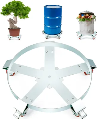 Image de Roule-fût VEVOR 250L Roule-fût de transport Acier au carbone Plateau roulant Diamètre intérieur Ø607mm Chariot pour fûts avec 5 roues universelles (2 avec freins) Chariot de transport pour le transport de fûts jusqu'à 567kg