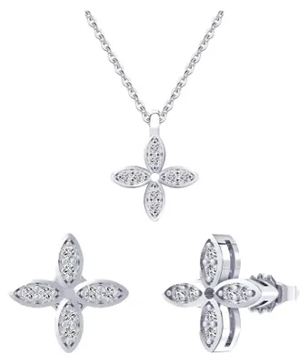 Produktbild von Suzan Gold® 925 Schmuckset Silber 925 Damen | Halskette mit Zirkonia-Kleeblatt Anhänger & passende Ohrstecker | Elegantes Schmuckdesign Serelina Pure | Wasserfest, & hautfreundlich
