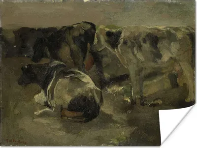 Produktbild von MuchoWow® Poster Vier Kühe - Gemälde von George Hendrik Breitner 120x90 cm - Wandbild