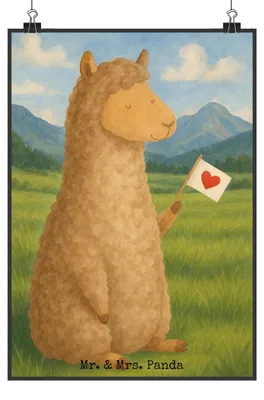 Produktbild von Mr. & Mrs. Panda Poster Alpaka Fahne Design DIN A1 - Weiß - Geschenk, Lamas, drucke, Lama, kunstdruck, wanddeko, Wandbild, Liebe, Alpakas, Bild