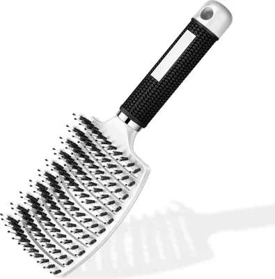 Image de Brosse à cheveux Brosse démêlante professionnelle en poils de sanglier Cheveux bouclés- Rose