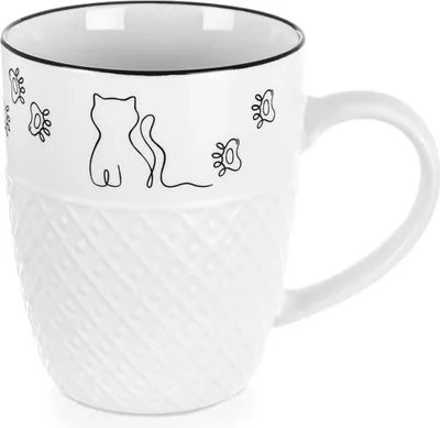 Produktbild von Orion | Kaffeebecher - Trinkbecher 380 ml - mit Henkel - aus Porzellan - Weiß - Motiv mit Katze - Spülmaschinenfest