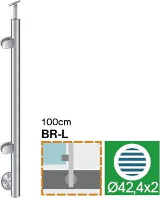Obrázok produktu pre Stĺpik zábradlia ľavý Ø42,4 vyčnievajúci výška 1000 mm nerezová oceľ so sklenenými svorkami polkruhový 63x45 mm zábradlie V2A leštená stena K320 balkónový stĺpik