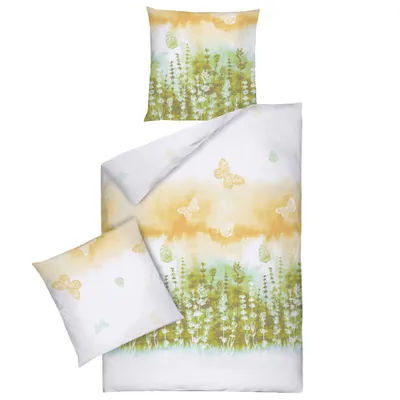 Produktbild von Wülfing Mako-Satin-Bettwäsche, BeachClub Schmetterlinge, 155x220 cm, grün; 816344