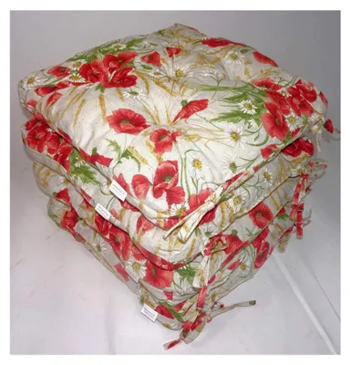 Produktbild von Set von 4 Stuhlkissen/Sitzkissen Klara 42 x 42 cm Dicke 8 cm, Stoff Mirha Leinen Mohnblume
