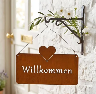Produktbild von Willkommen Türschild Rost 25x16cm Gartendeko Eisen Hängeschild Gartenschild Herz Rostpatina Herzdekor Haustür Deko