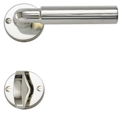 Produktbild von Drecoma Rosettengarnitur Bauhaus glanznickel Verschraubung sichtbar mit abgerundetem Drücker (Lochung: WC) Lochung: WC