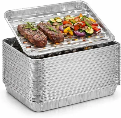 Produktbild von 20x Aluminiumschale – Fettauffangschale & Tropfschale für Gasgrill, Holzkohlegrill, Elektrogrill und Backofen (20x Grillschale (340x320x25 mm))