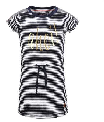Produktbild von modAS Kinder Mädchenkleid Ahoi mit Streifen - Streifenkleid mit Print aus Baumwolle in Blau-Weiß Größe 98-104