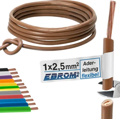 Produktbild von Aderleitung Verdrahtungsleitung - Einzelader flexibel - PVC Leitung - H07V-K 2,5 mm² - Farbe: braun - viele Längen in 5 Meter-Schritten lieferbar, Ihre Länge: nach Auswahl