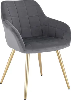 Immagine prodotto di Sedia per sala da pranzo Happyment Nerio - Velluto grigio scuro - Gambe in metallo dorato - Altezza seduta 47cm - 1 pezzo